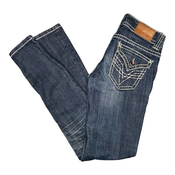 Vigoss Dark Wash Thick Stitch Embellished Fit Skinny Jean. Sz: 3/4 - Picture 1 of 12